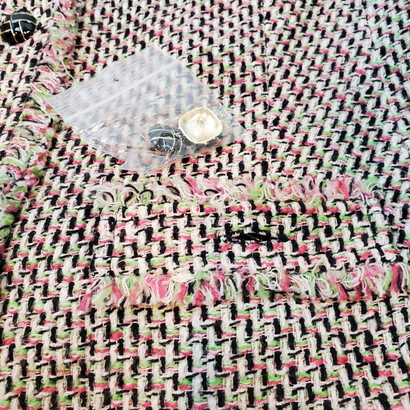 Talbots Pink Green Candy Fringe Tweed Blazer Jacket Size 10 Womens Button Up - Picture 9 of 12